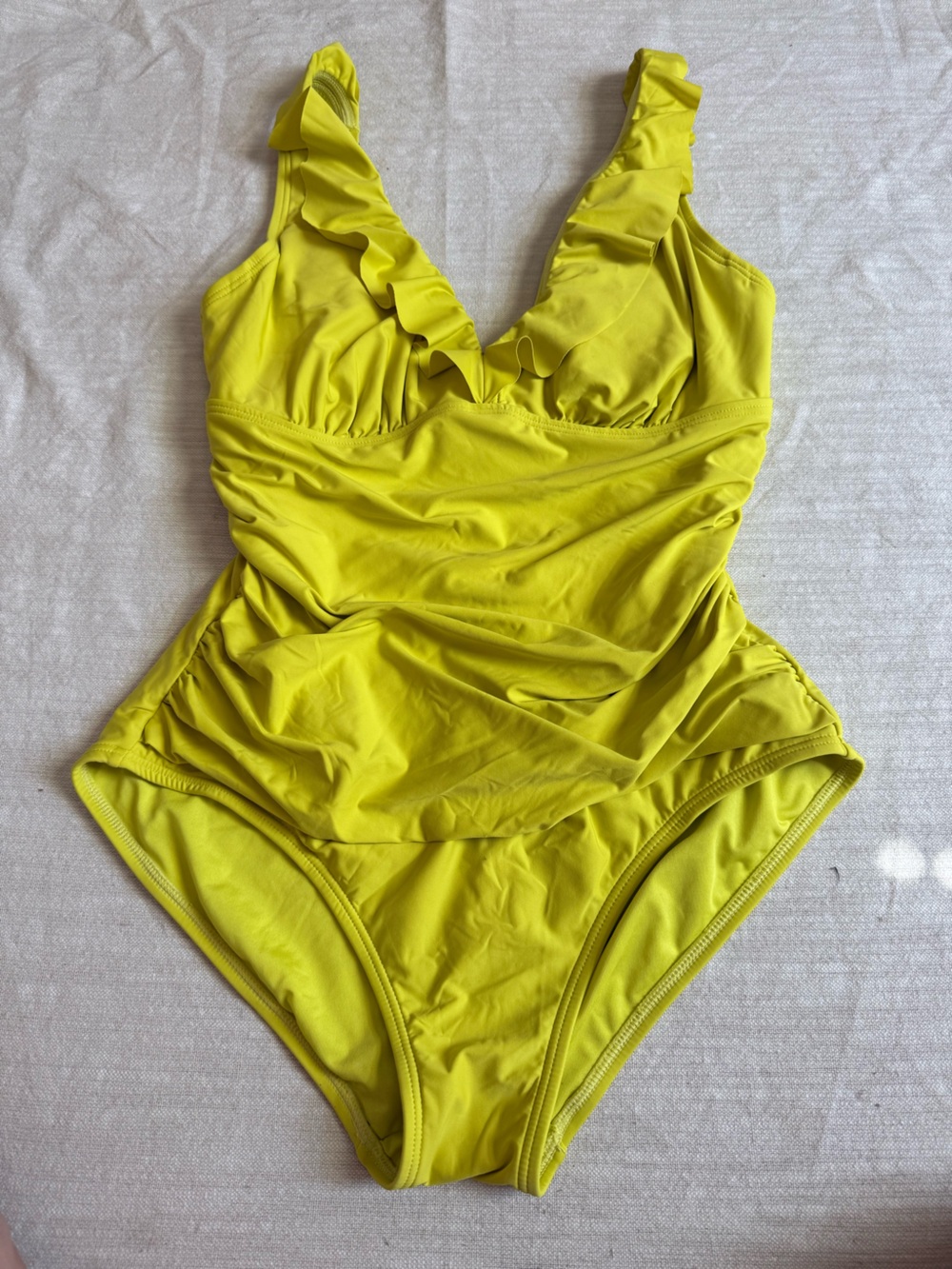 DKNY Chartreuse Ruffle One-Piece Slimming Underwire Swimsuit